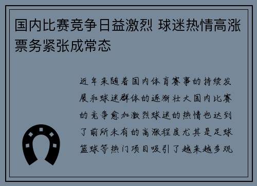 国内比赛竞争日益激烈 球迷热情高涨票务紧张成常态